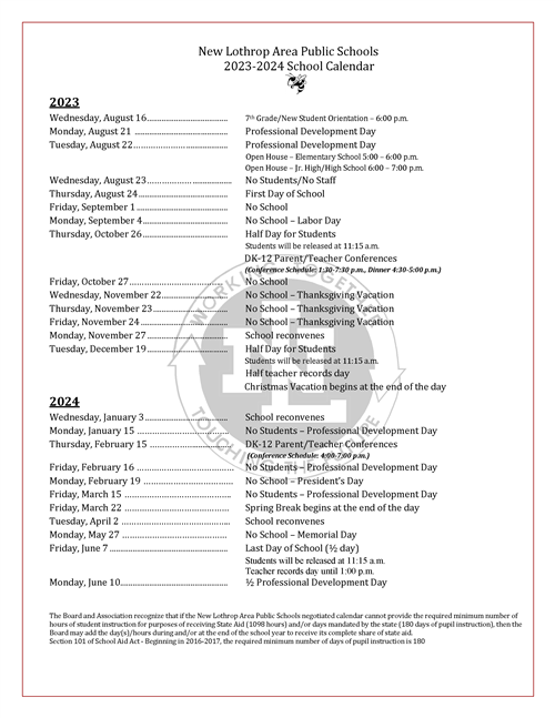 2023-2024 School Calendar